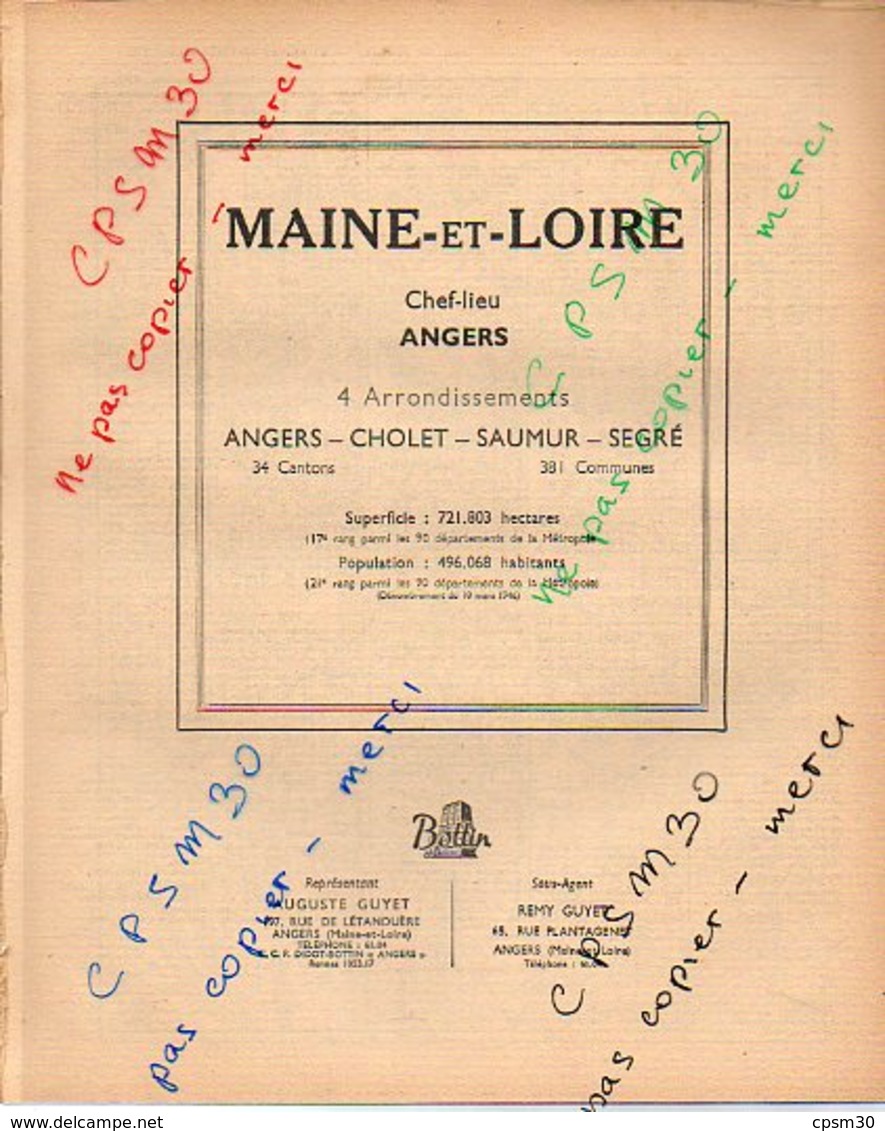 ANNUAIRE - 49 - Département Maine Et Loire - Année 1949 - édition Didot-Bottin - 140 Pages - Telefoonboeken