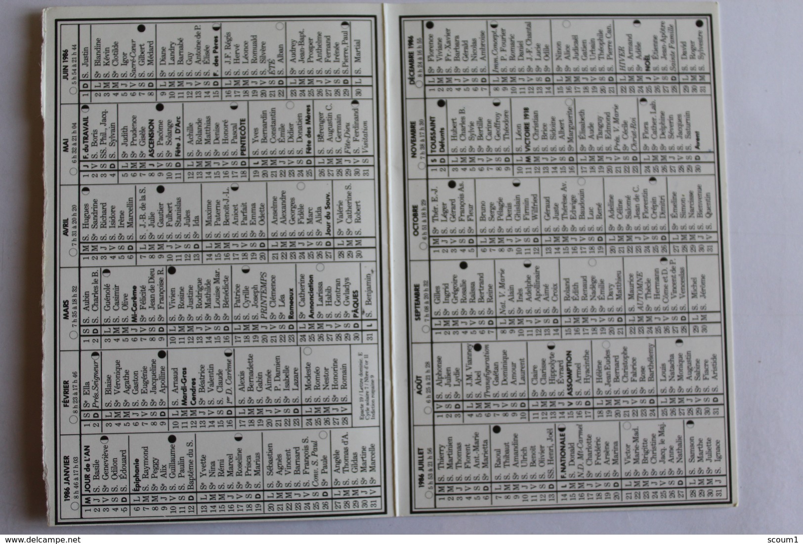 Petit Calendrier 1986 Offert Par  Boulangerie Boulet Chaussin 39 - Petit Format : 1981-90