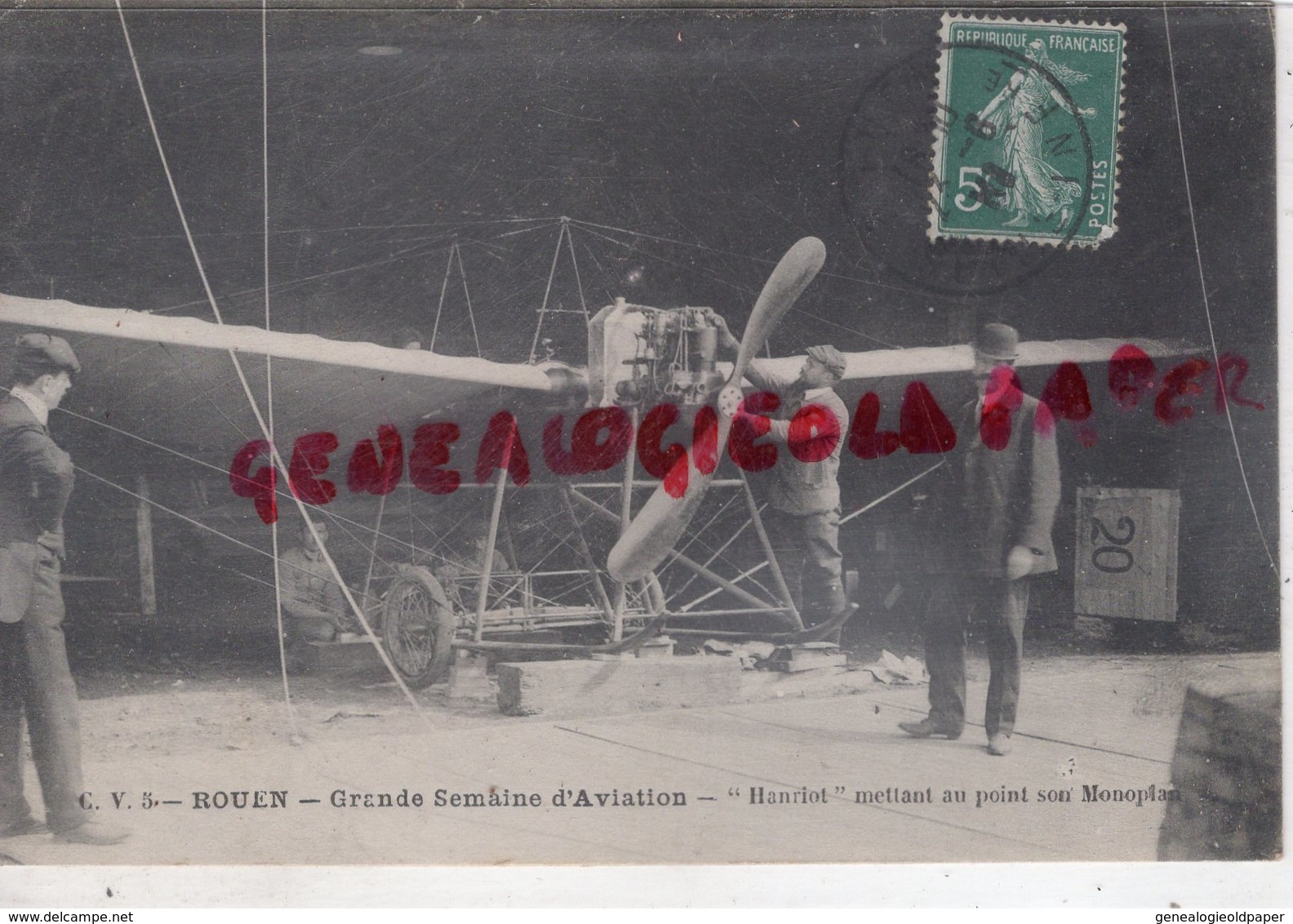 AVIATION - ROUEN - AVIATEUR HANRIOT METTANT AU POINT SON MONOPLAN- SEMAINE AVIATION 1910- AVION - Aviatori