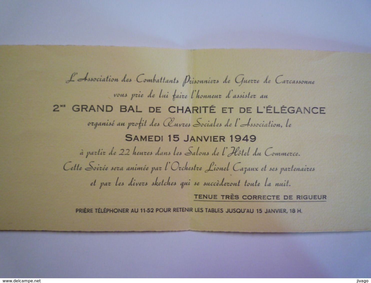 2020 - 4727  CARCASSONNE  1949  "INVITATION  Au 2ème Grand BAL Des Petits Lits Roses"   XXX - Zonder Classificatie