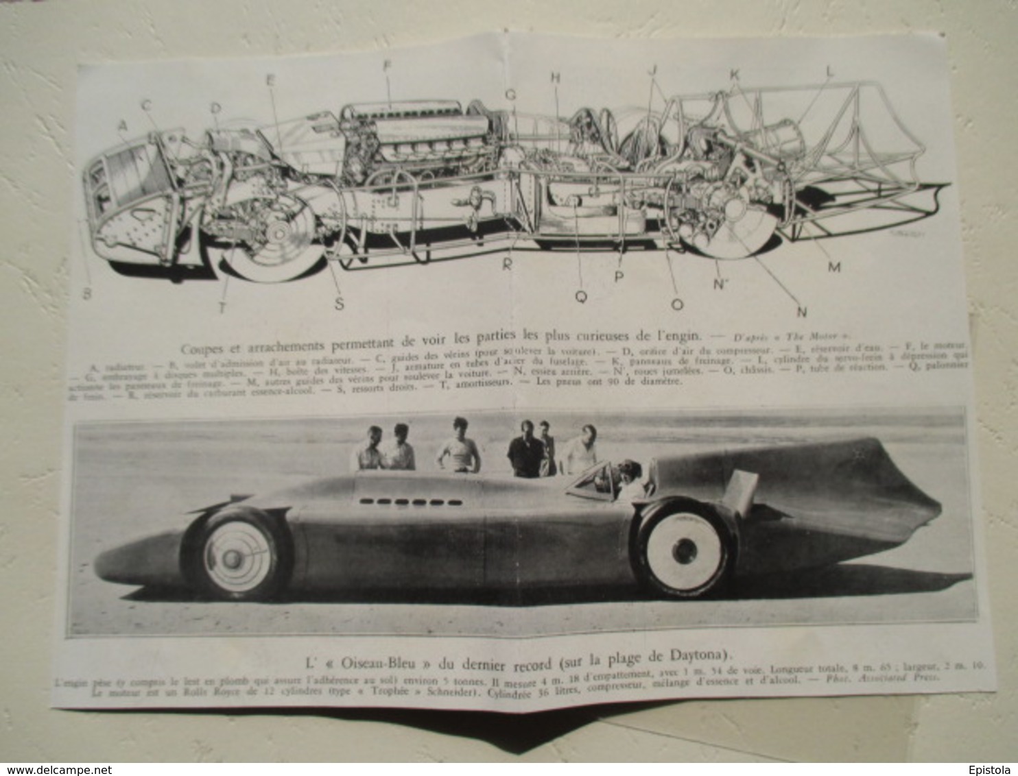 Plan De Coupe Automobile De "L'oiseau Bleu"    - Coupure De Presse De 1935 - Machines