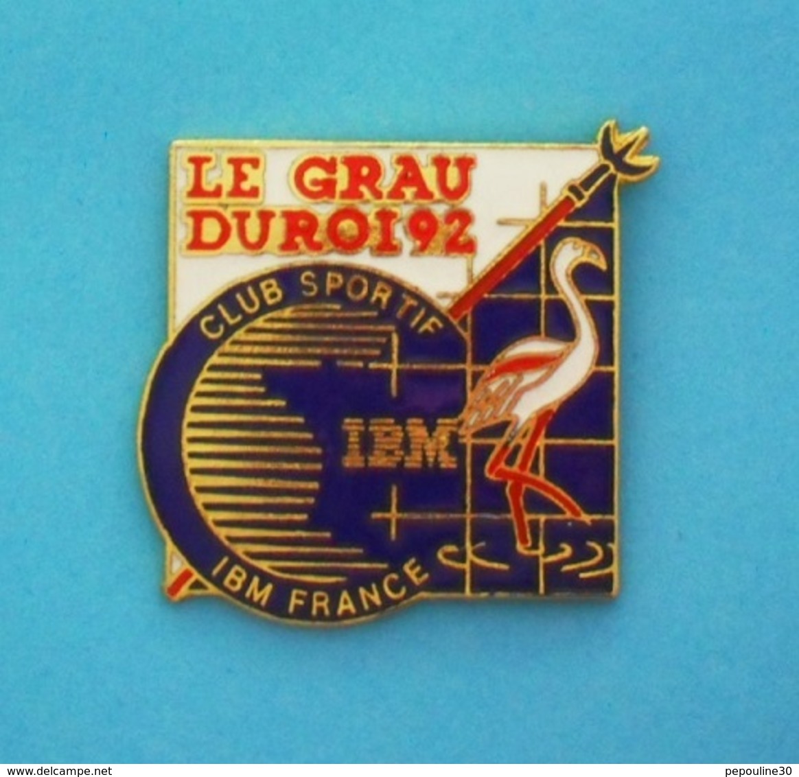 1 PIN'S //   ** IBM FRANCE / CLUB SPORTIF / FLAMANT ROSE & PIQUE DES GARDIANS / LE GRAU DU ROI / 92' ** - Informatique