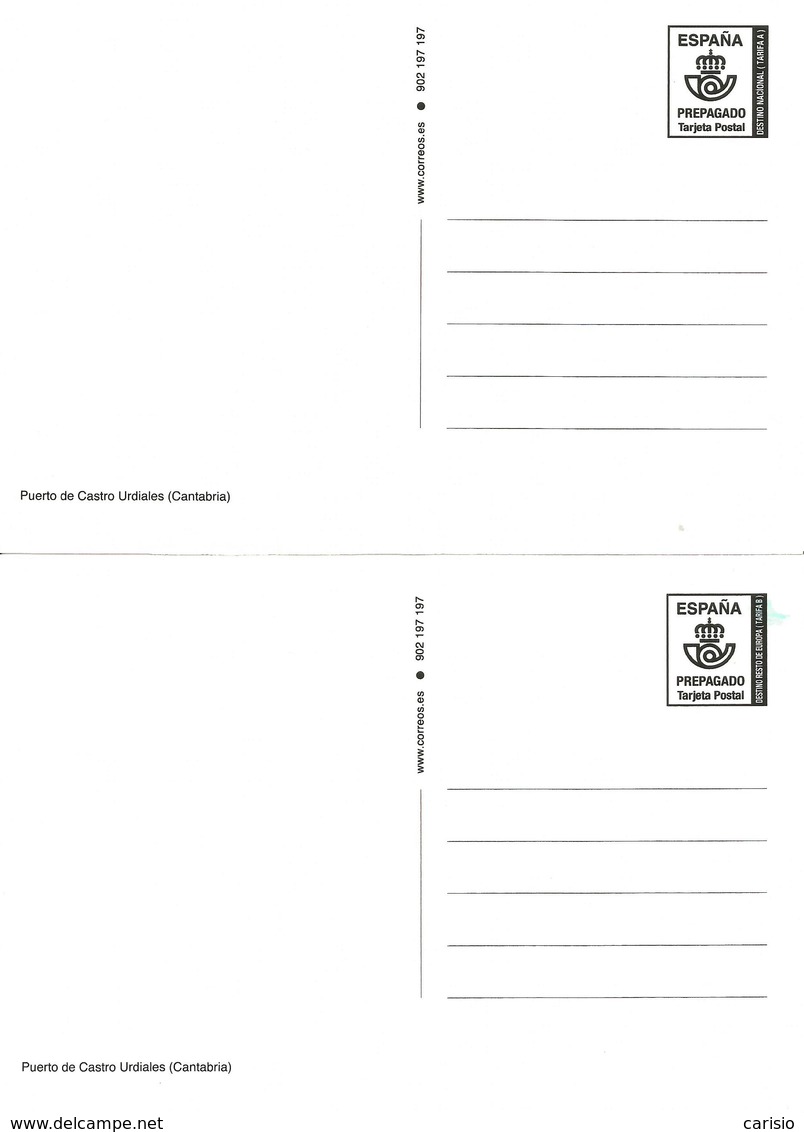 CASTRO URDIALES. PUERTO. 2 TARJETAS  PREFRANQUEADAS ESPAÑA. TARIFAS A Y B. ENTERO POSTAL. Postcard Paid Postage. - 1931-....