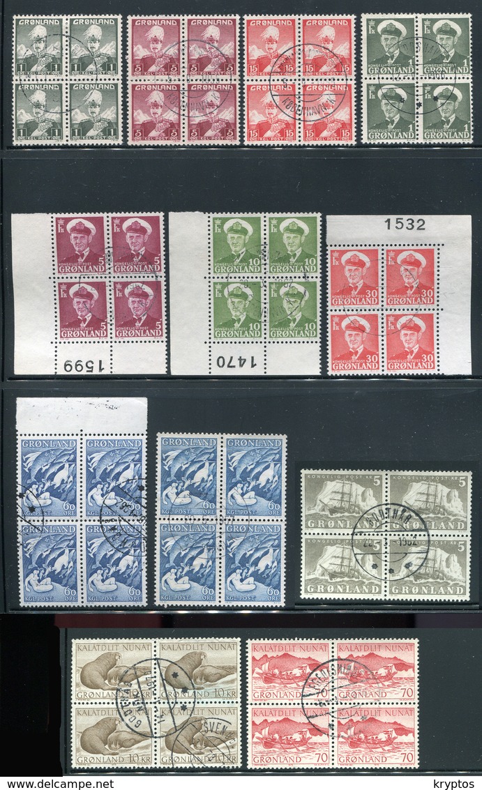 Greenland. A Selection Of 12 Blocks Of 4 (used) - Collections, Lots & Series