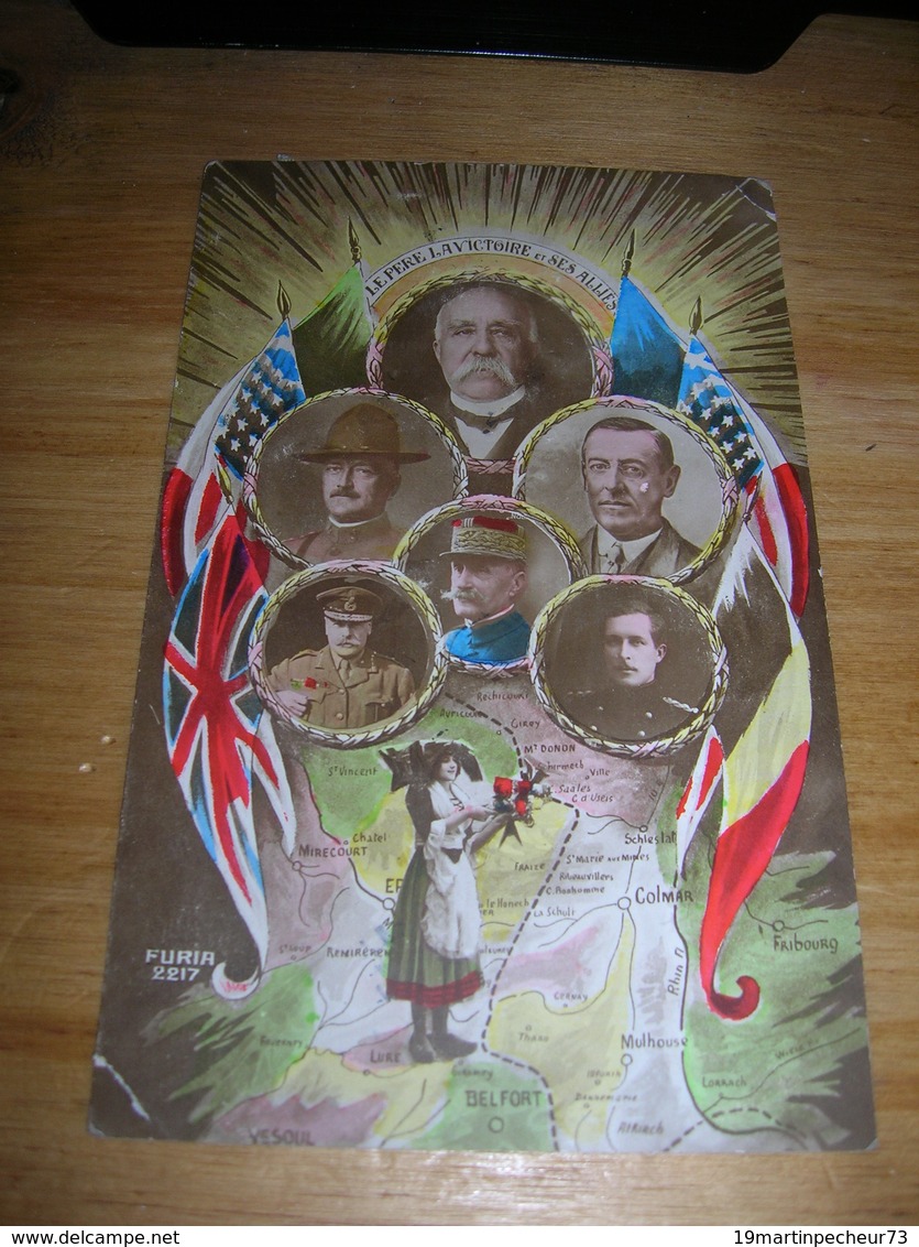 Cpa 9x14 V DD Carte Patriotique Wwi Guerre 14 18 Le Pere La Victoire Et Ses Allies Clemenceau Bon Etat - Guerre 1914-18