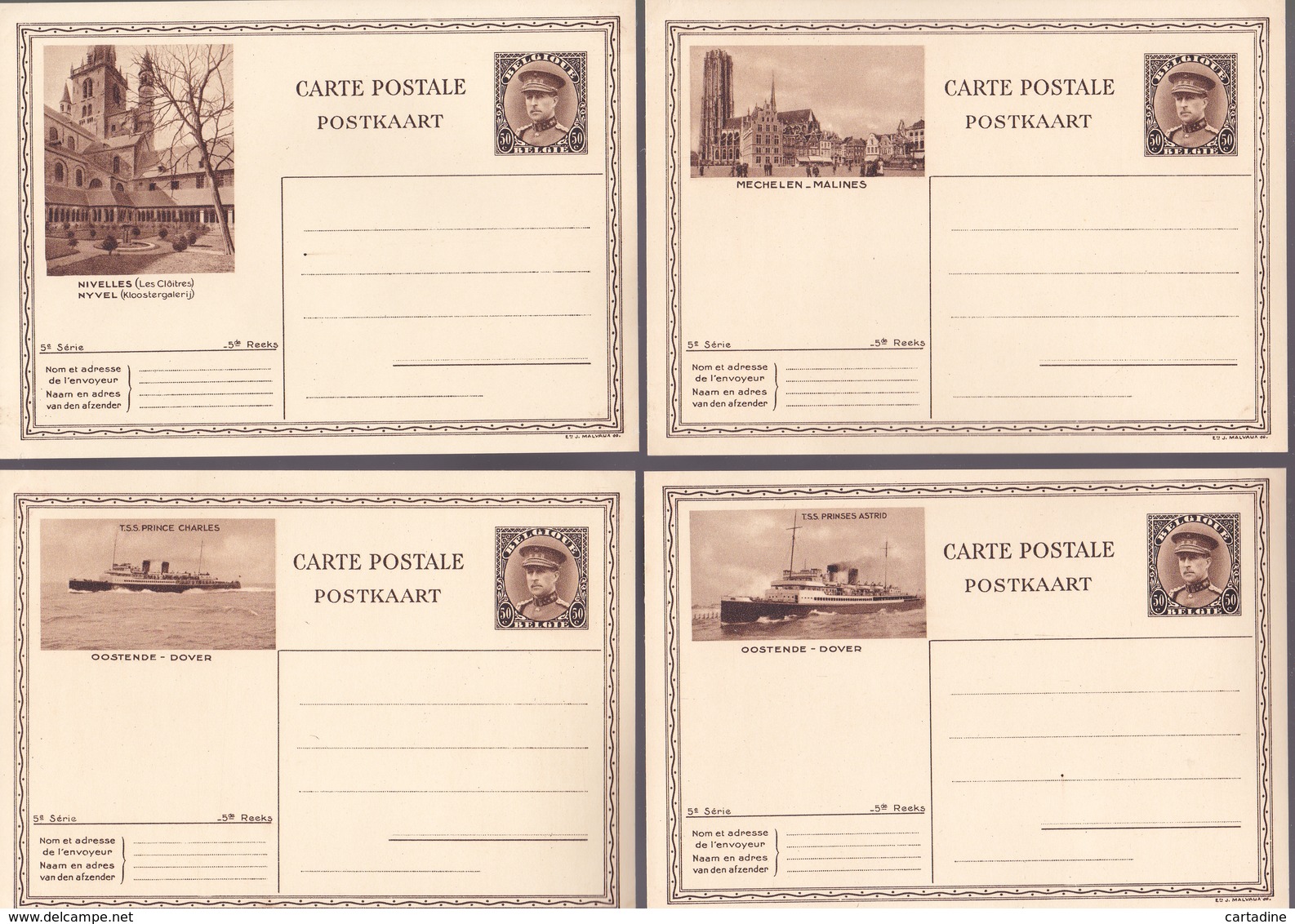 Série Complète N°13  De 14 Entiers Postaux - 5ème Série -  50c Brun  - 1933 - Illustrierte Postkarten (1971-2014) [BK]
