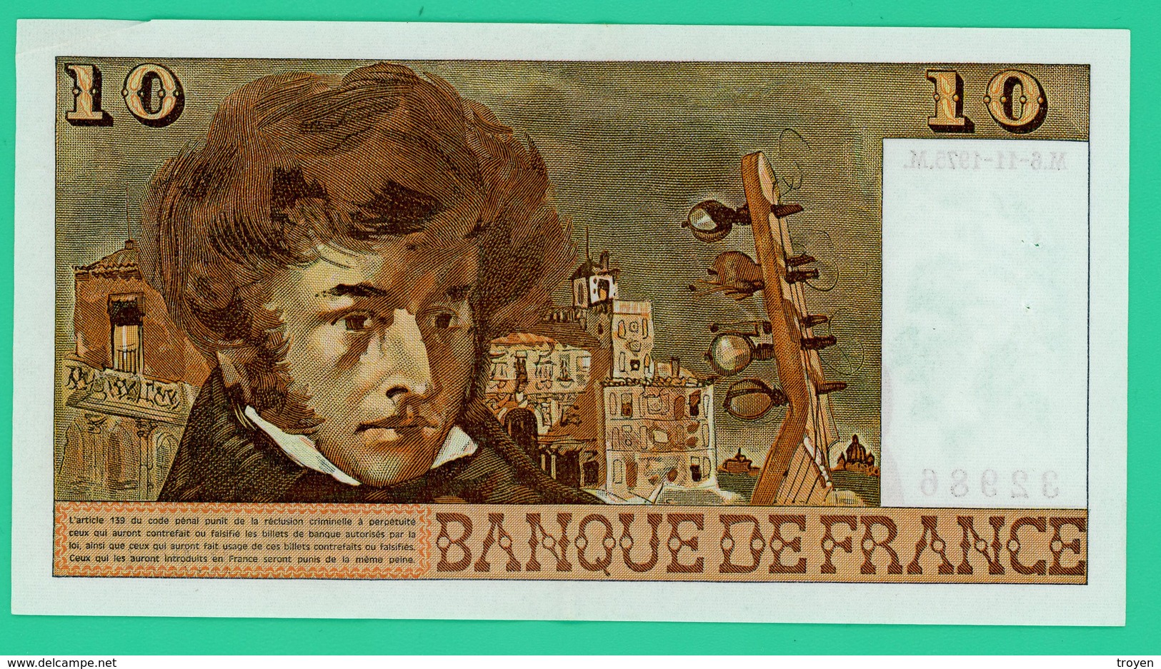 10 Francs - France - Berlioz - M.6-11-1975M..  N° 32986/R.256. - Sup - 2 Trous D'épingle - 10 F 1972-1978 ''Berlioz''