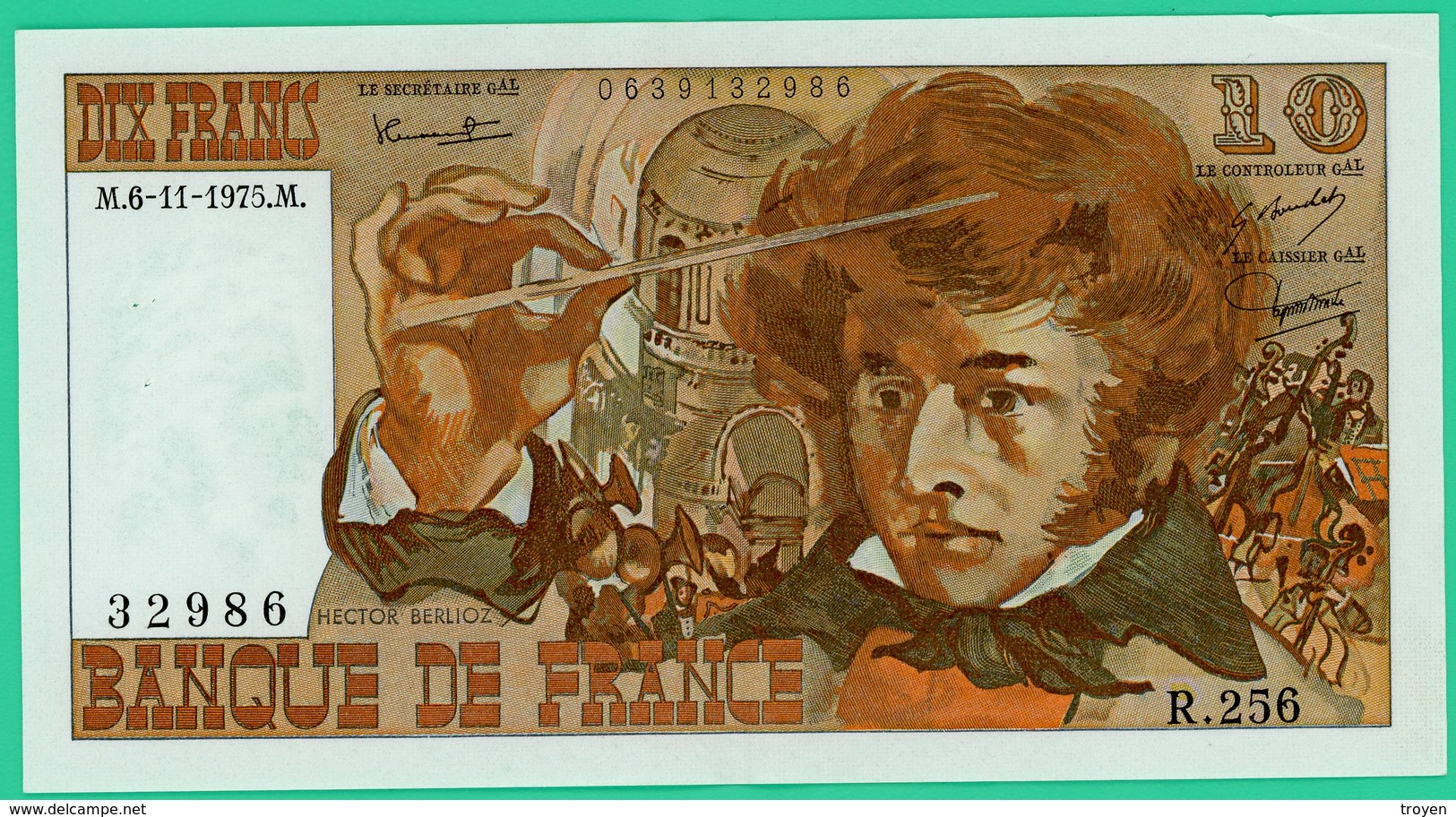 10 Francs - France - Berlioz - M.6-11-1975M..  N° 32986/R.256. - Sup - 2 Trous D'épingle - 10 F 1972-1978 ''Berlioz''