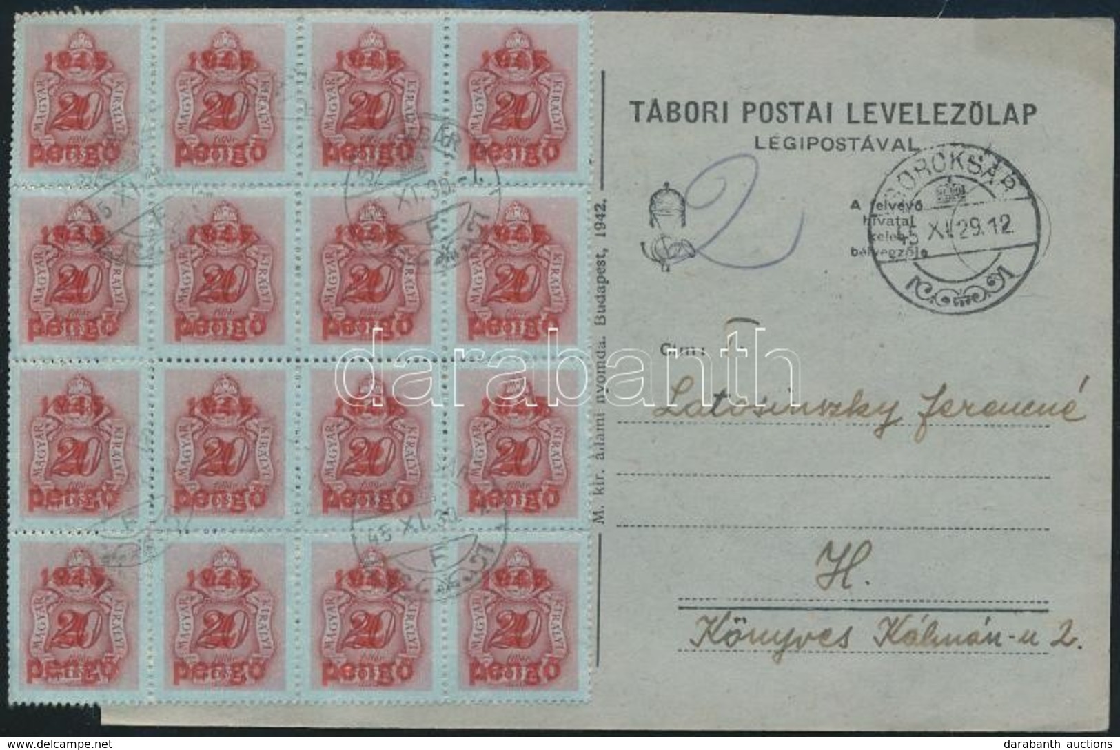 1945 Soroksár Helyi Levelezőlap 25 X 2P / 20f Kisegítő Portóbélyeggel Portózva. A Bélyeges Portózás Ebben Az Időszakban  - Autres & Non Classés