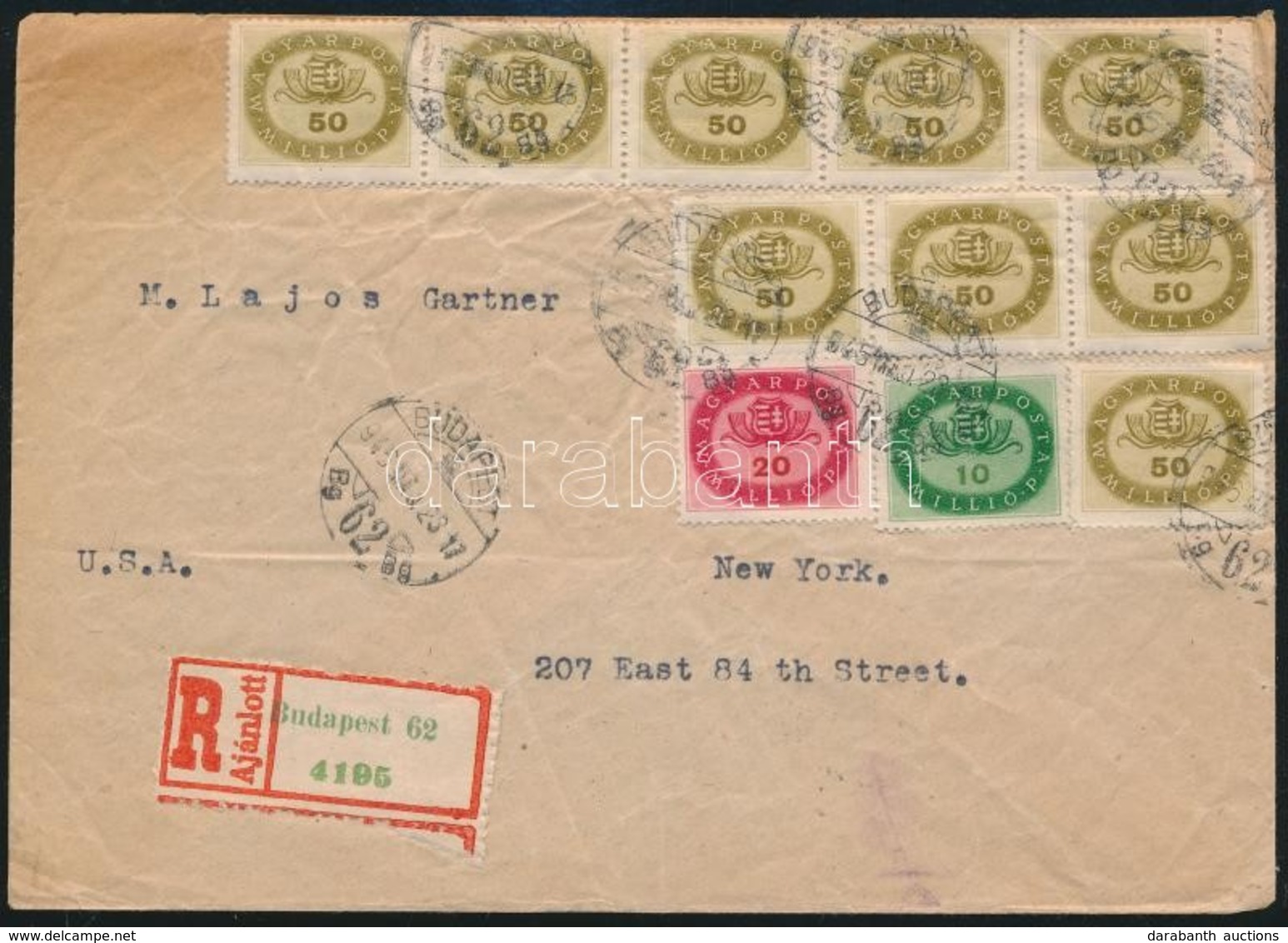 1946 (16. Díjszabás) Ajánlott Levél New Yorkba / Registered Cover To New York - Autres & Non Classés