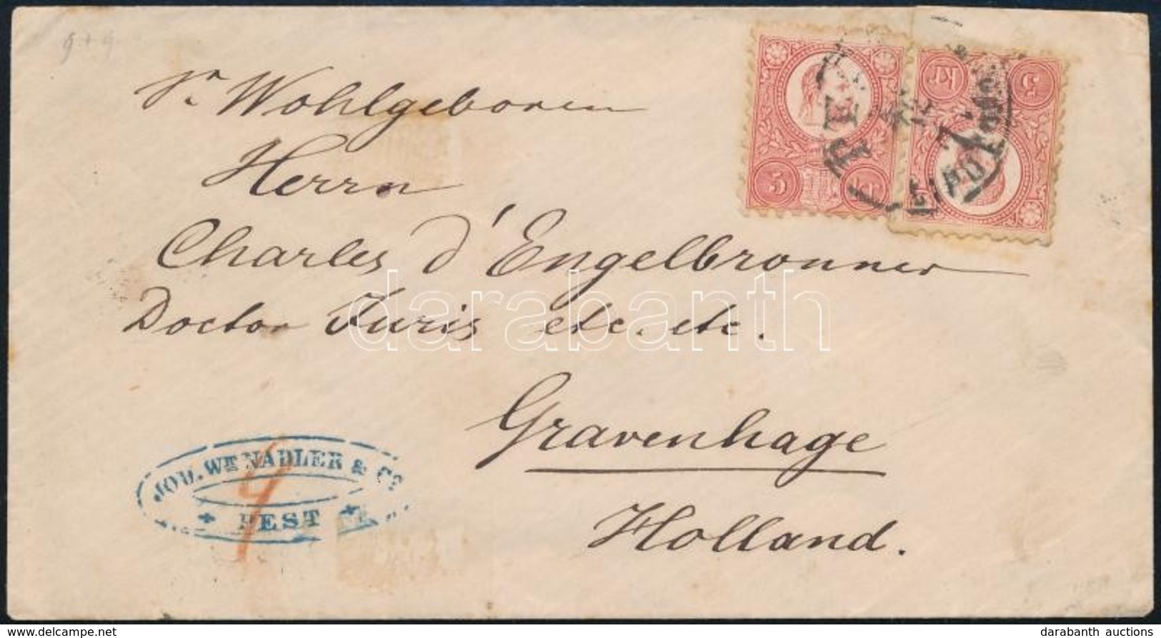 1871 Réznyomat 2 X 5kr Levélen Hollandiába "PE(ST) LIPÓTVÁROS" -"WIEN" - "GRAVENHAGE" - Autres & Non Classés