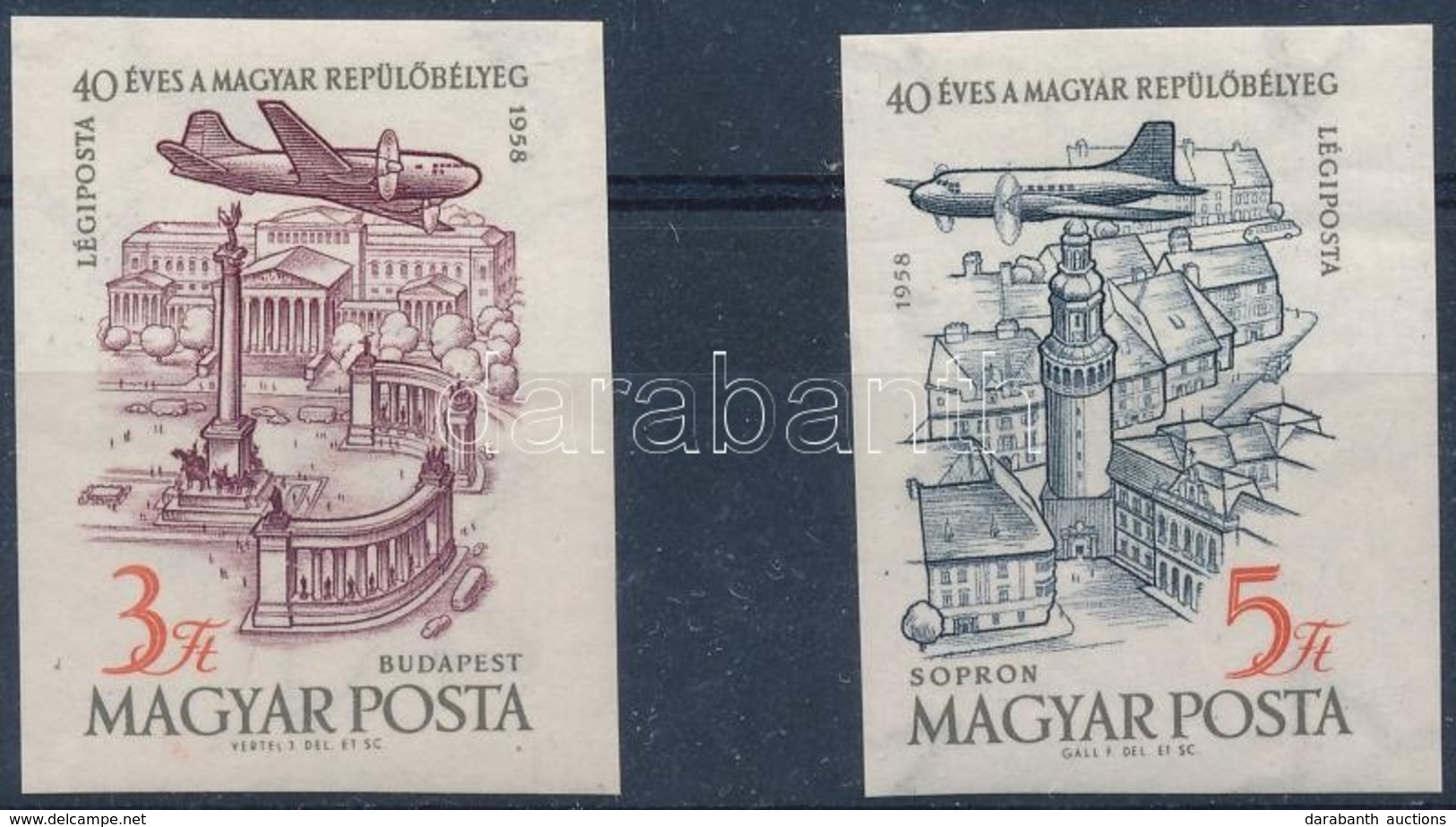 ** 1958 40 éves A Magyar Repülőbélyeg Vágott Sor (5.000) - Other & Unclassified