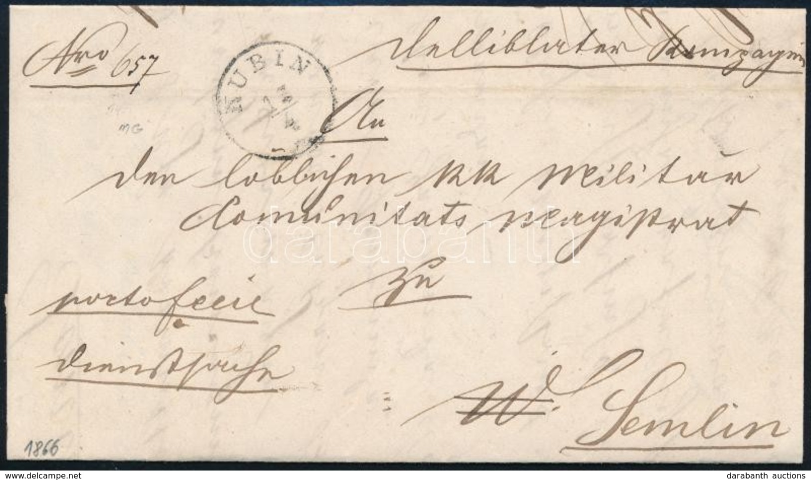 1866 Ex Offo "KUBIN" - Semlin - Other & Unclassified