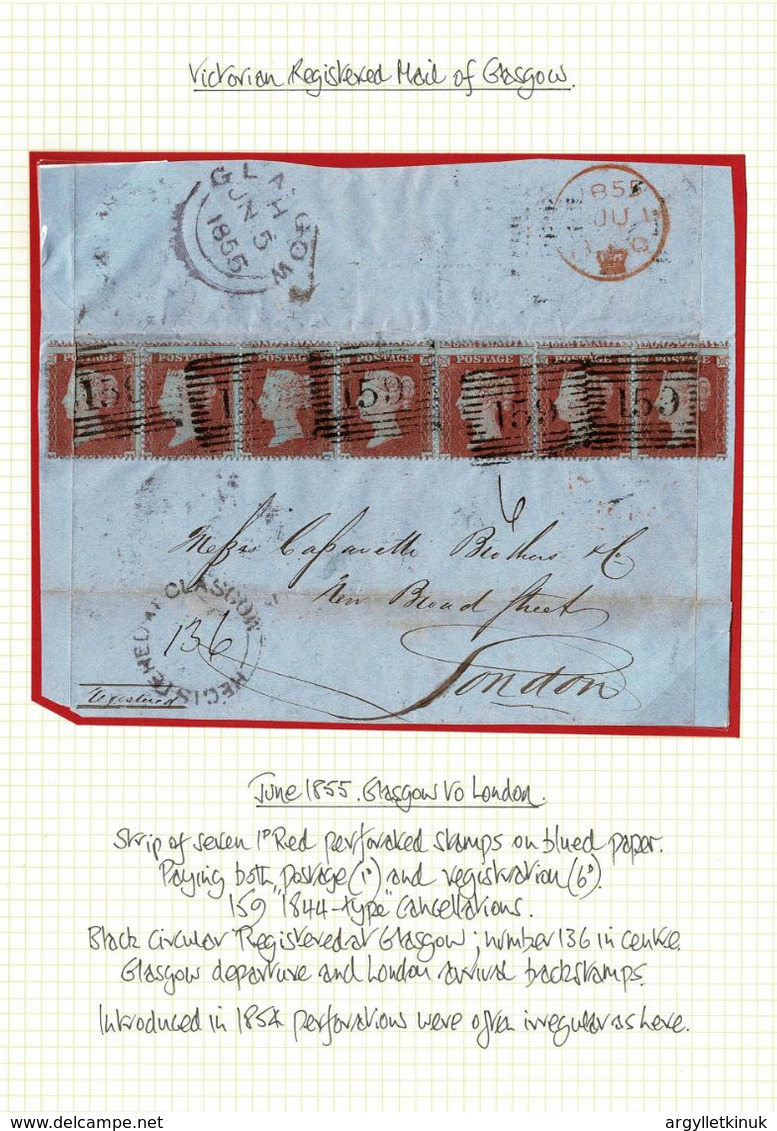 SCOTLAND GLASGOW REGISTERED 1852 TO EDINBURGH 1855 TO LONDON - Covers & Documents