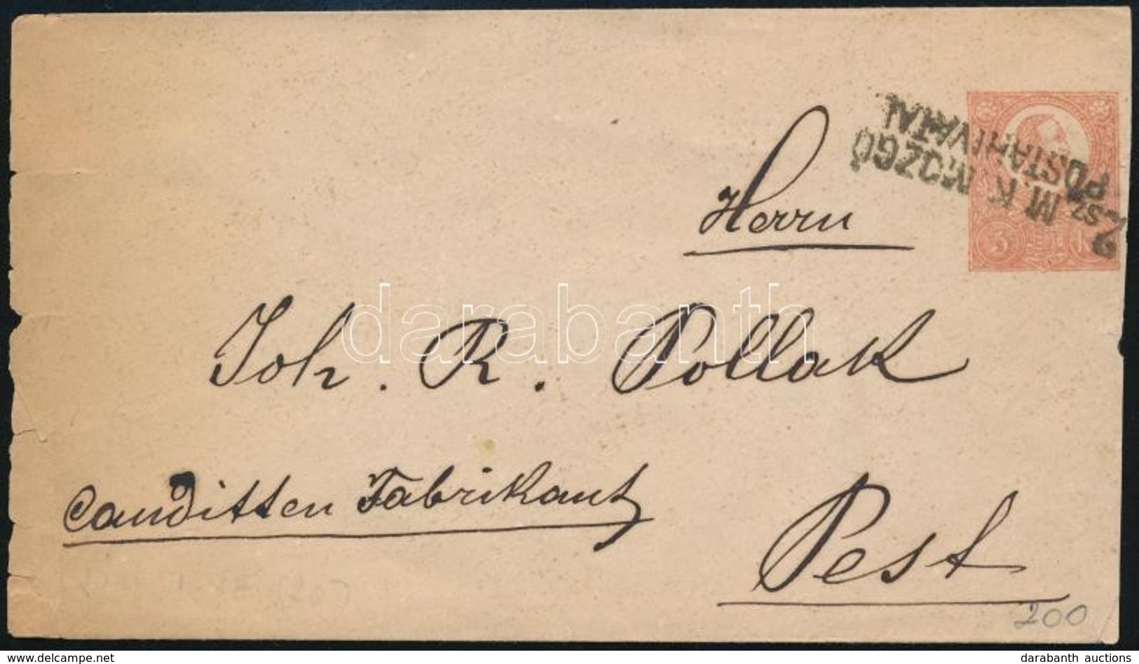 1872 5kr Díjjegyes Boríték / PS-cover With Railway Postmark "2.sz. M.K. MOZGÓ POSTAHIVATAL" - Pest - Autres & Non Classés