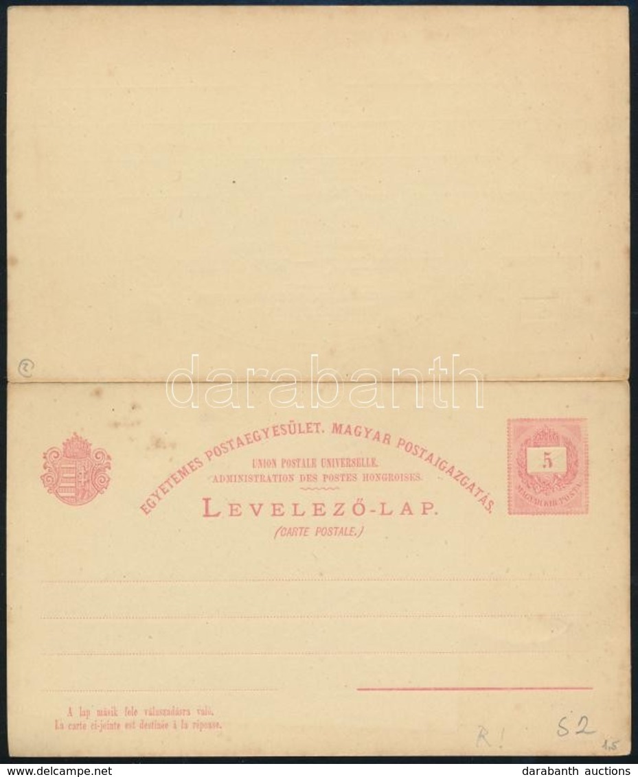 1874 5kr Díjjegyes UPU Válaszos Levelezőlap, Használatlan - Autres & Non Classés