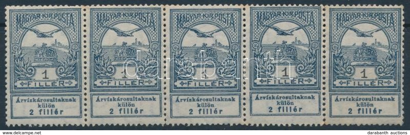 ** 1913 Árvíz 1f ötöscsík, Benne 3 Db II. Tipusú Bélyeg - Autres & Non Classés