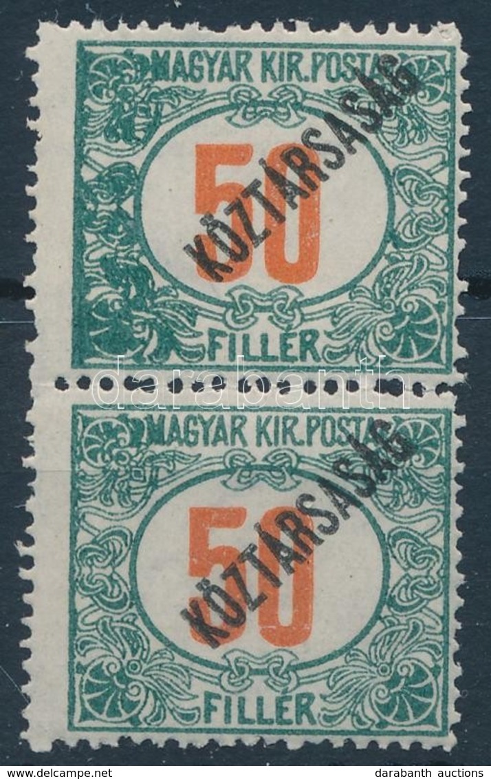 * 1919 Köztársaság Portó 50f Függőleges Pár, A Felső Bélyegen Erősen Eltömődött Díszítések - Autres & Non Classés