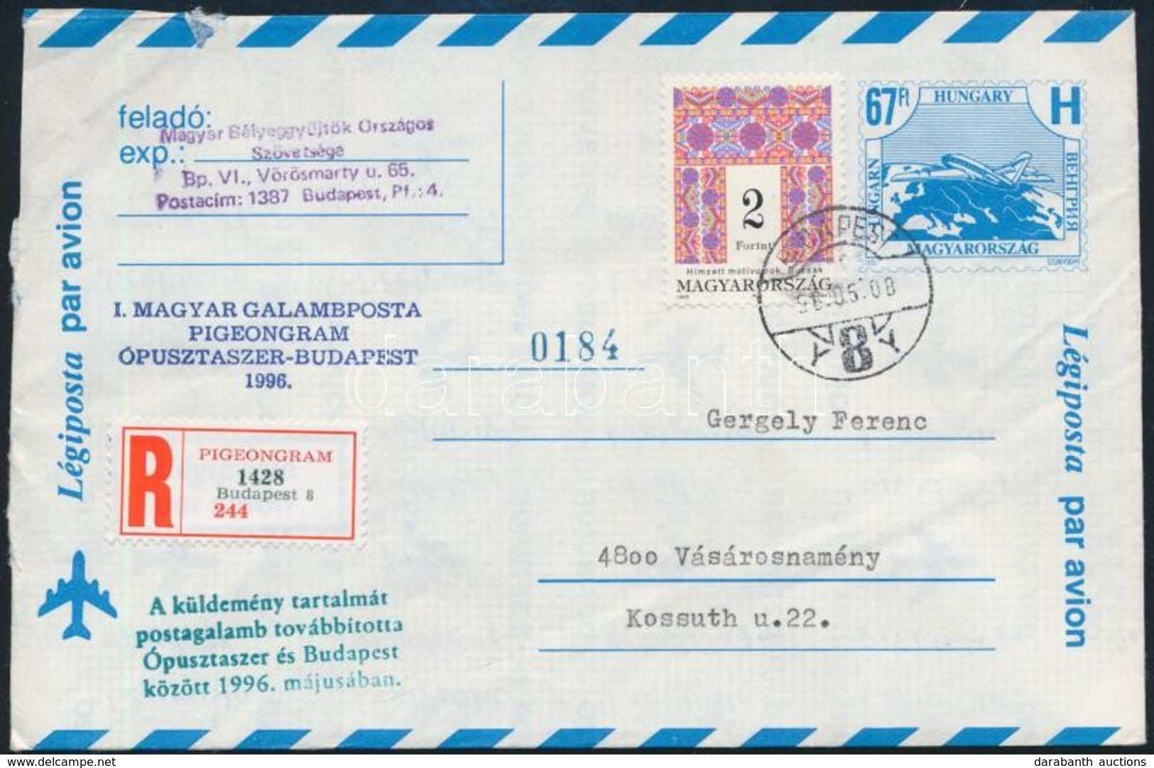 1996 Galambpostával Továbbított Számozott Boríték - Autres & Non Classés