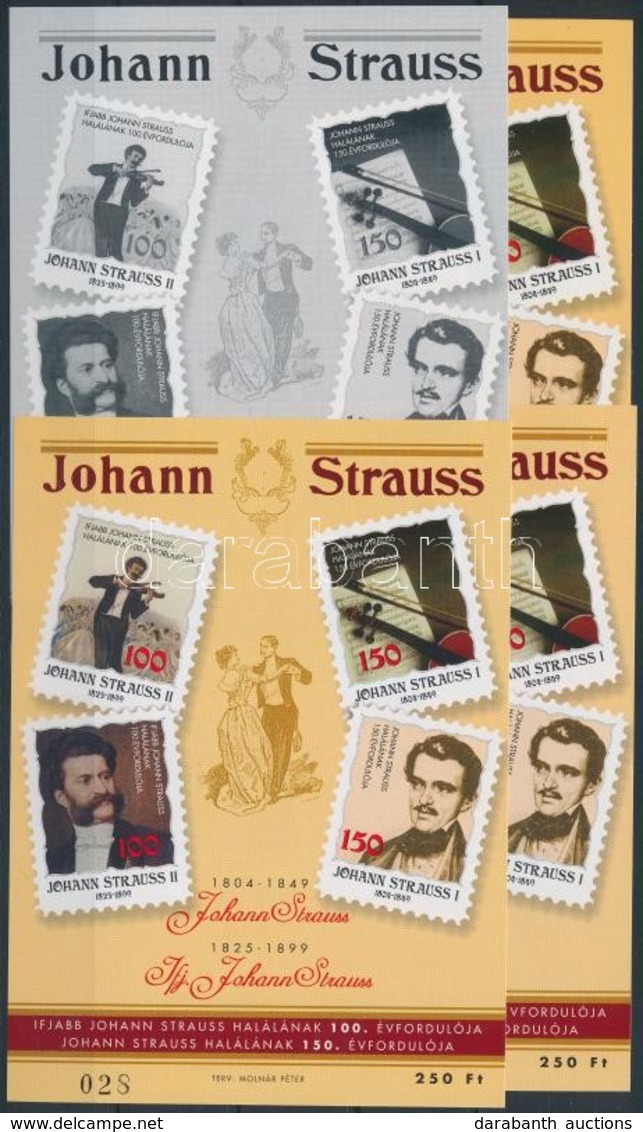 ** 1999 Ifj. Johann Strauss Halálának 100. évfordulója 4 Db-os Emlékív Garnitúra Azonos Sorszámmal - Autres & Non Classés