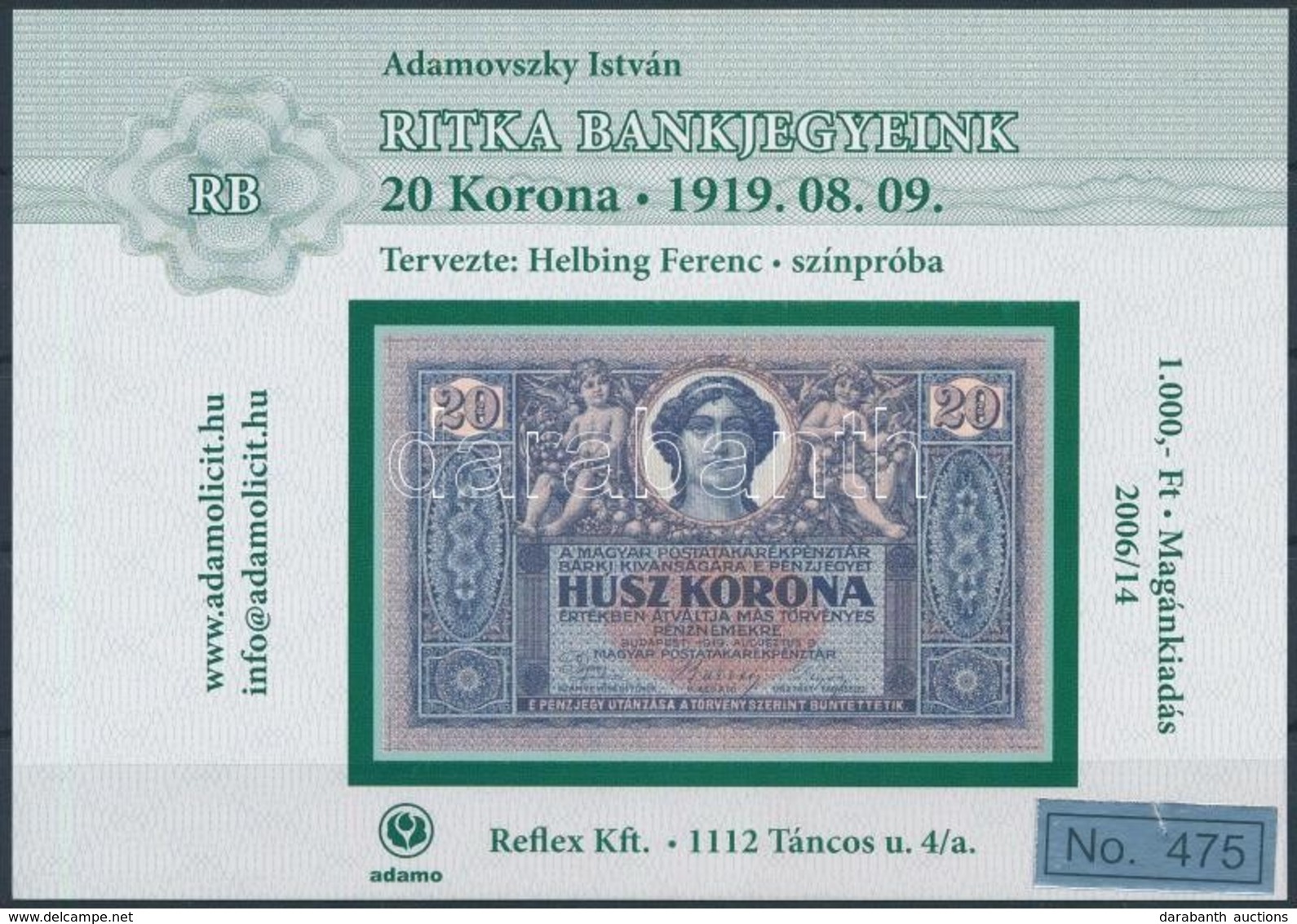 ** 2006/14 Ritka Bankjegyeink 20 Korona Emlékív - Autres & Non Classés