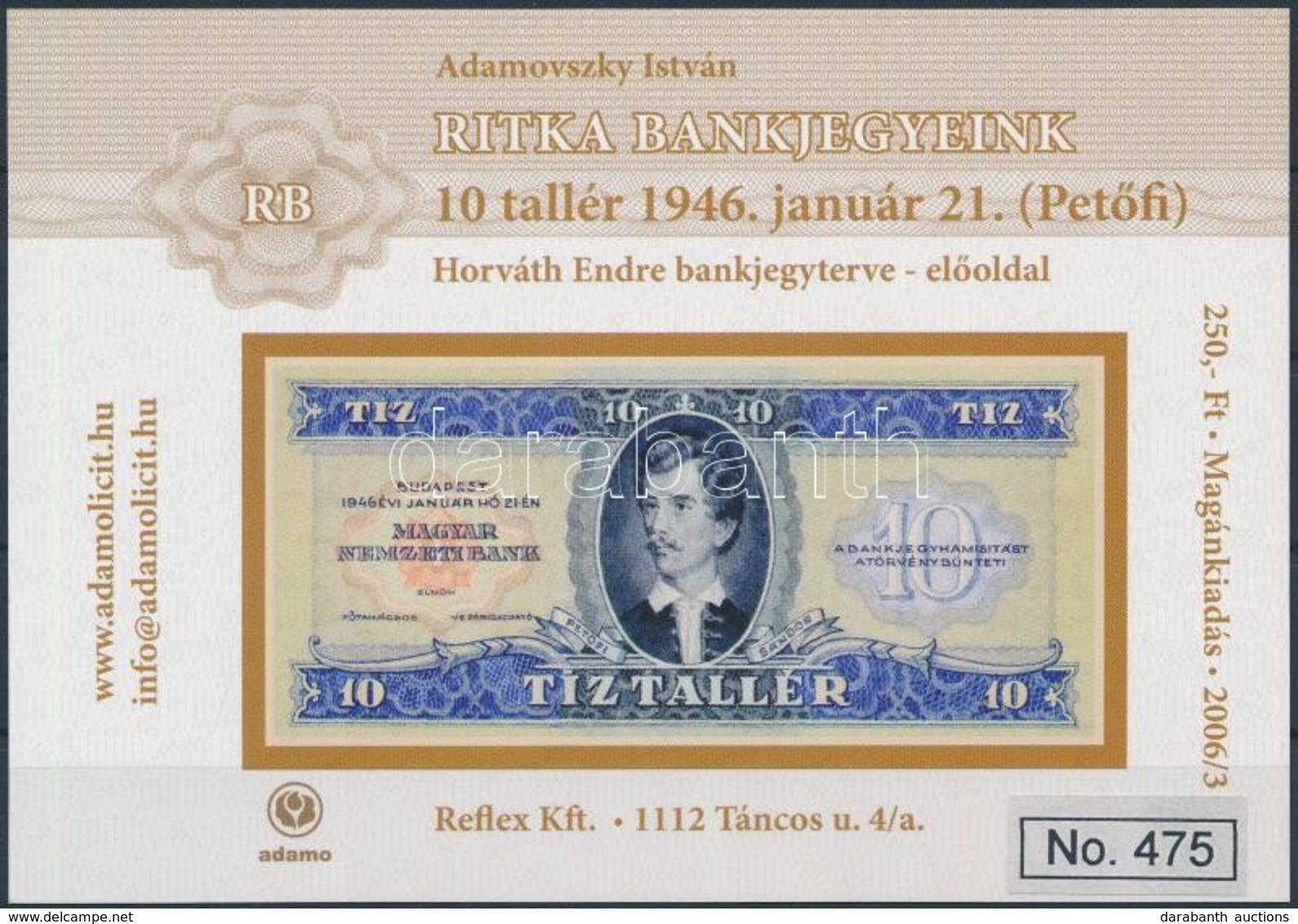 ** 2006/3 Ritka Bankjegyeink 10 Tallér Emlékív - Autres & Non Classés