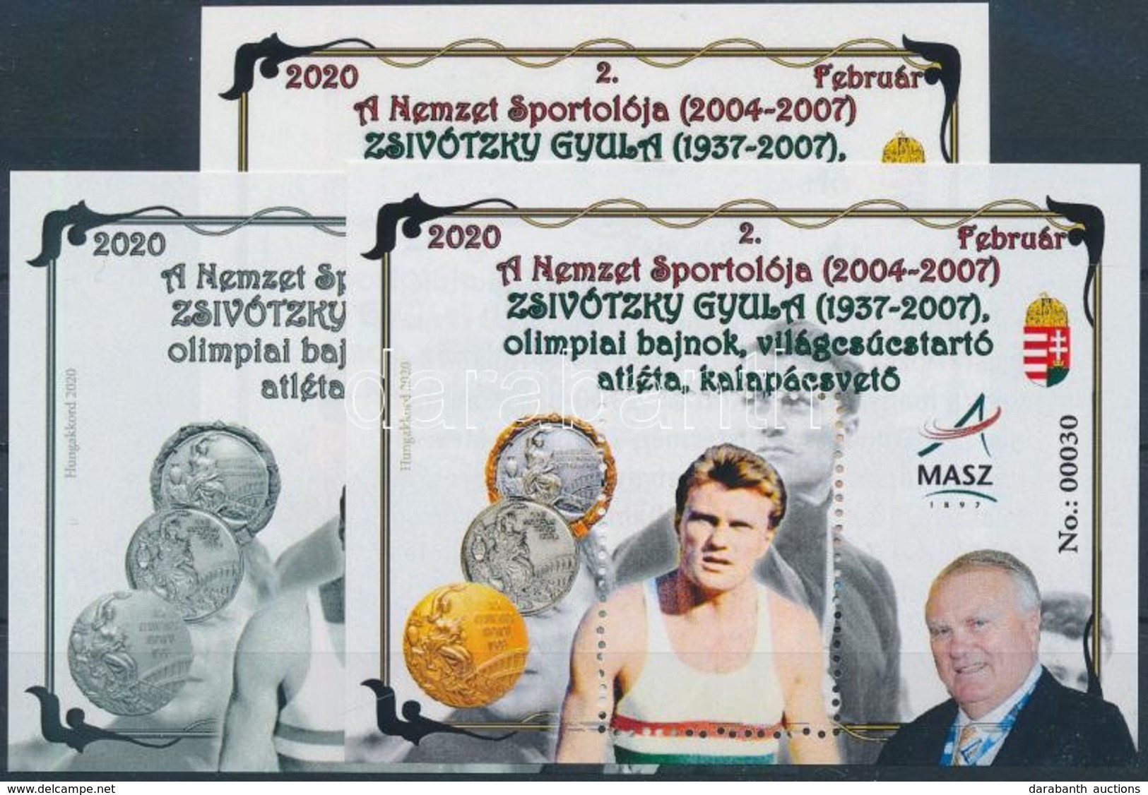 ** 2020 2. A Nemzet Sportolója - Zsivótzky Gyula 3 Db-os Emlékív Garnitúra (32 Pld.) No.: 00030 - Autres & Non Classés
