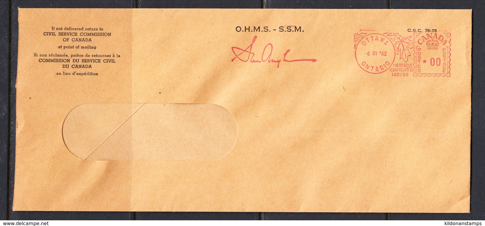 Canada 1962 OHMS - Civil Service Canada, Used Cover, Sc# ,SG - Briefe U. Dokumente