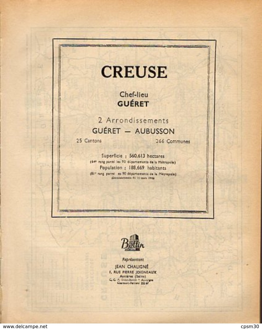 ANNUAIRE - 23 - Département Creuse - Année 1951 - édition Didot-Bottin - 62 Pages - Telephone Directories