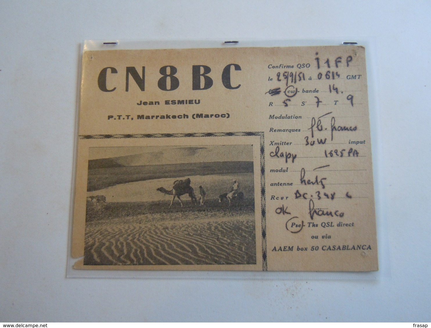 Cartolina Postale  QSL 1951 C8BC MAROCCO CASABLANCA - Radio