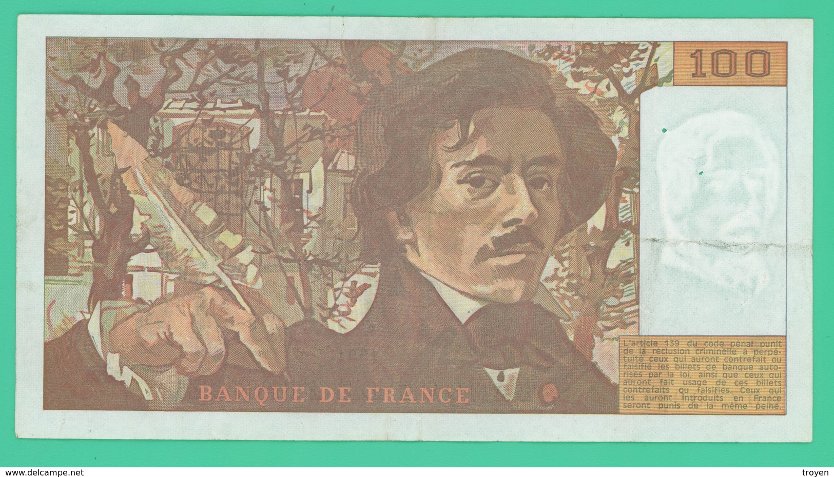 100 Francs  - Delacroix -  France -  N°. L.191/007409 - 1991 - TTB - - 100 F 1978-1995 ''Delacroix''