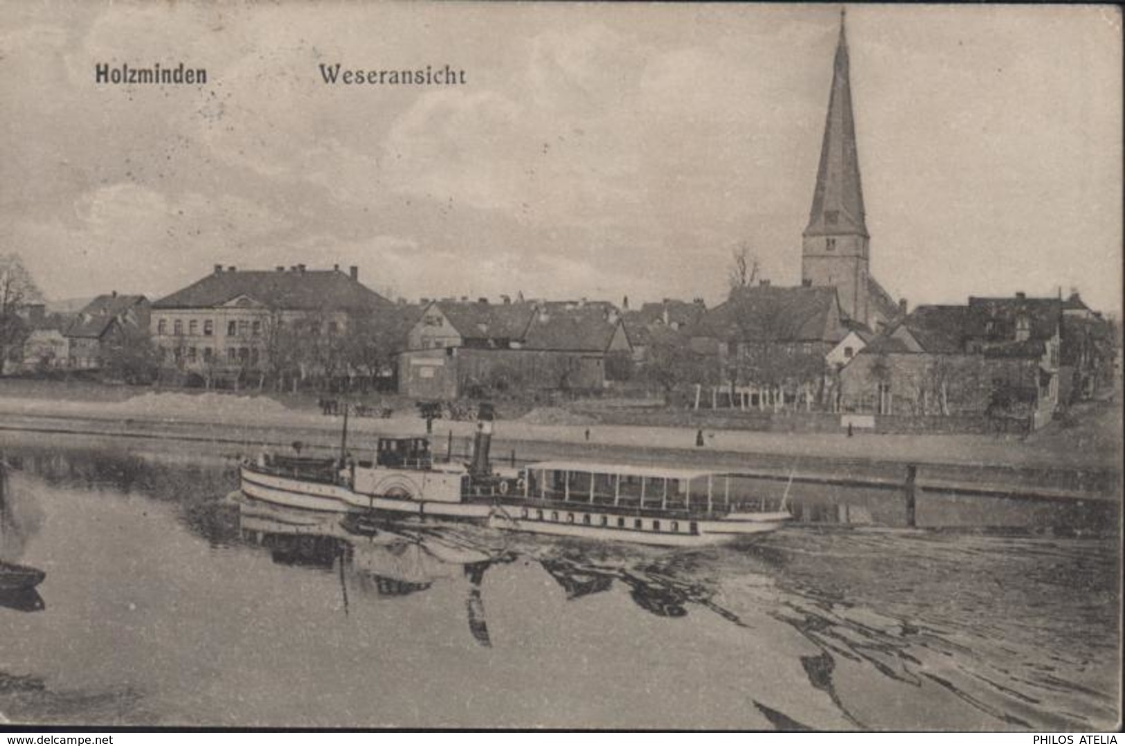 CPA Allemagne Holzminden Weseransicht Bateau à Roue Dos Geprüft Kommandantur Holzminden Prüfungsstelle 1915 - Holzminden