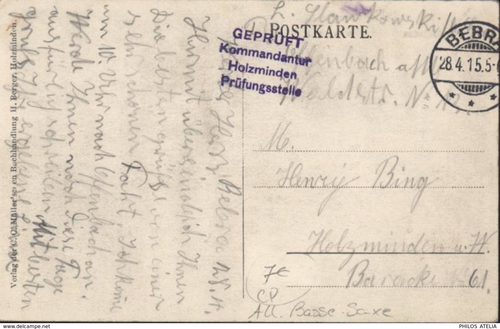 CPA Allemagne Holzminden Weseransicht Bateau à Roue Dos Geprüft Kommandantur Holzminden Prüfungsstelle 1915 - Holzminden