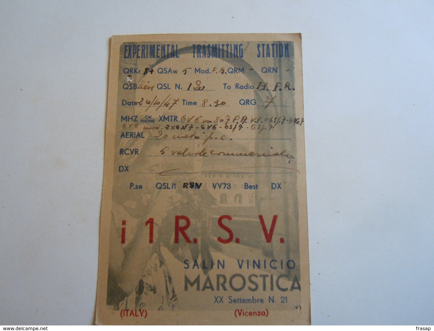 Cartolina Postale  QSL 1947 I 1R S V VICENZA - Radio