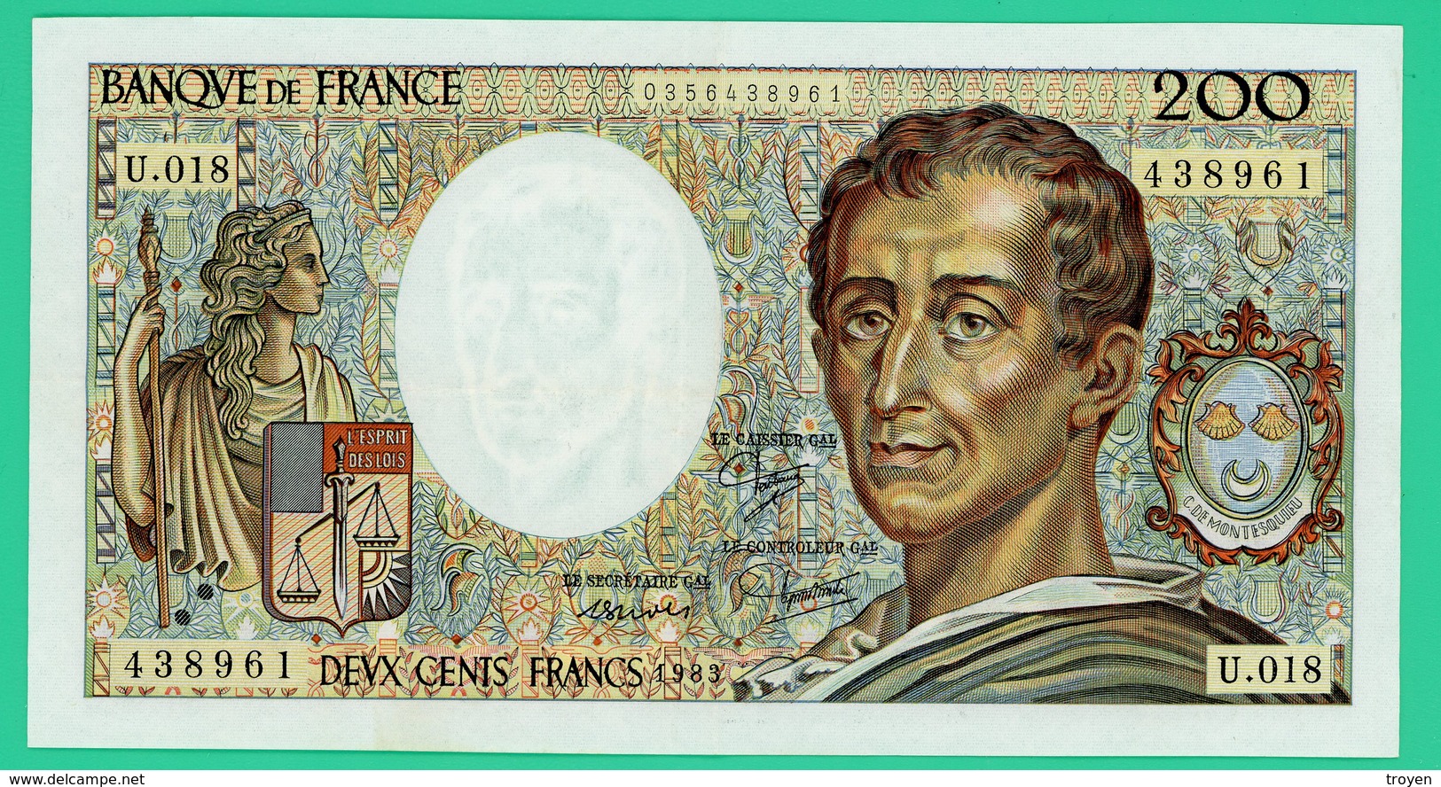 200 Francs  - Montesquieux -  France -  N°.U.018/438961 - 1983 - Sup - - 200 F 1981-1994 ''Montesquieu''