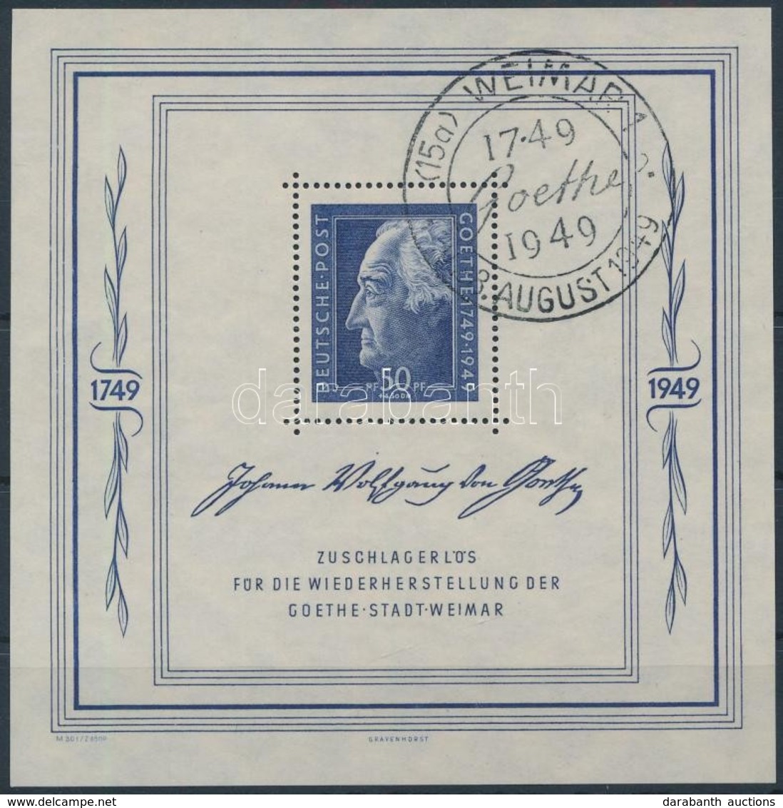 O 1949 Goethe Mi Block 6 (Mi EUR 300,-) - Sonstige & Ohne Zuordnung