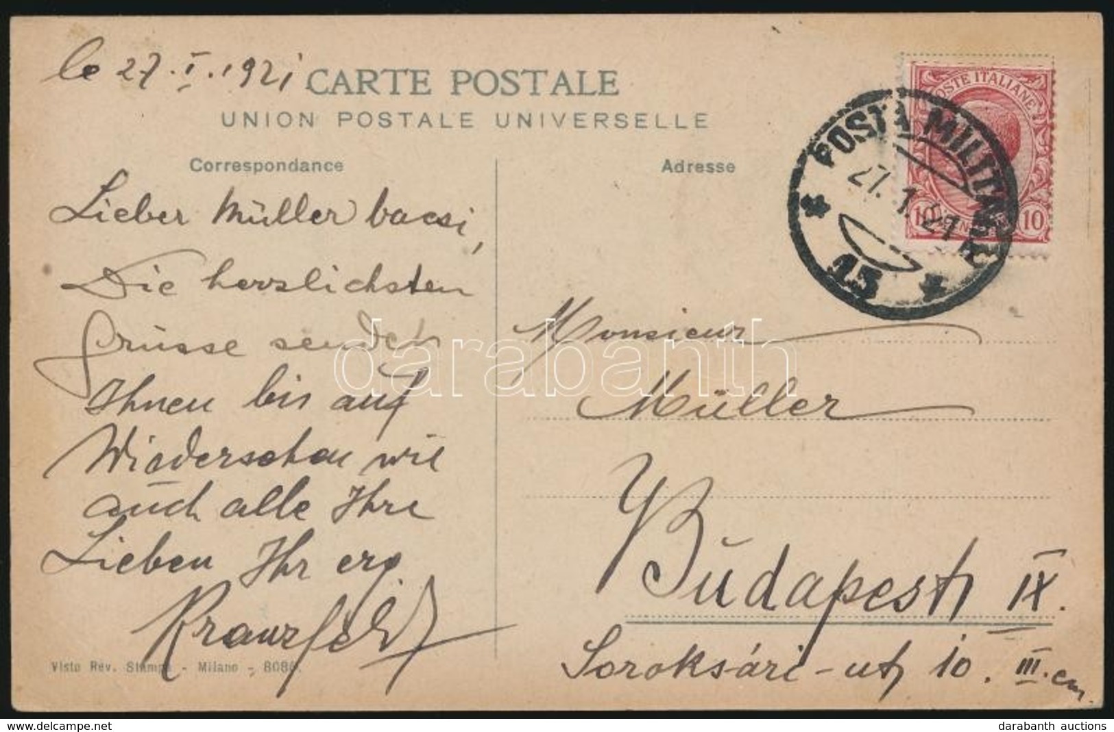 1921 Konstantinápoly Képeslap Katonai Postával Budapestre, Constantinople Postcard With Military Post To Hungary - Autres & Non Classés