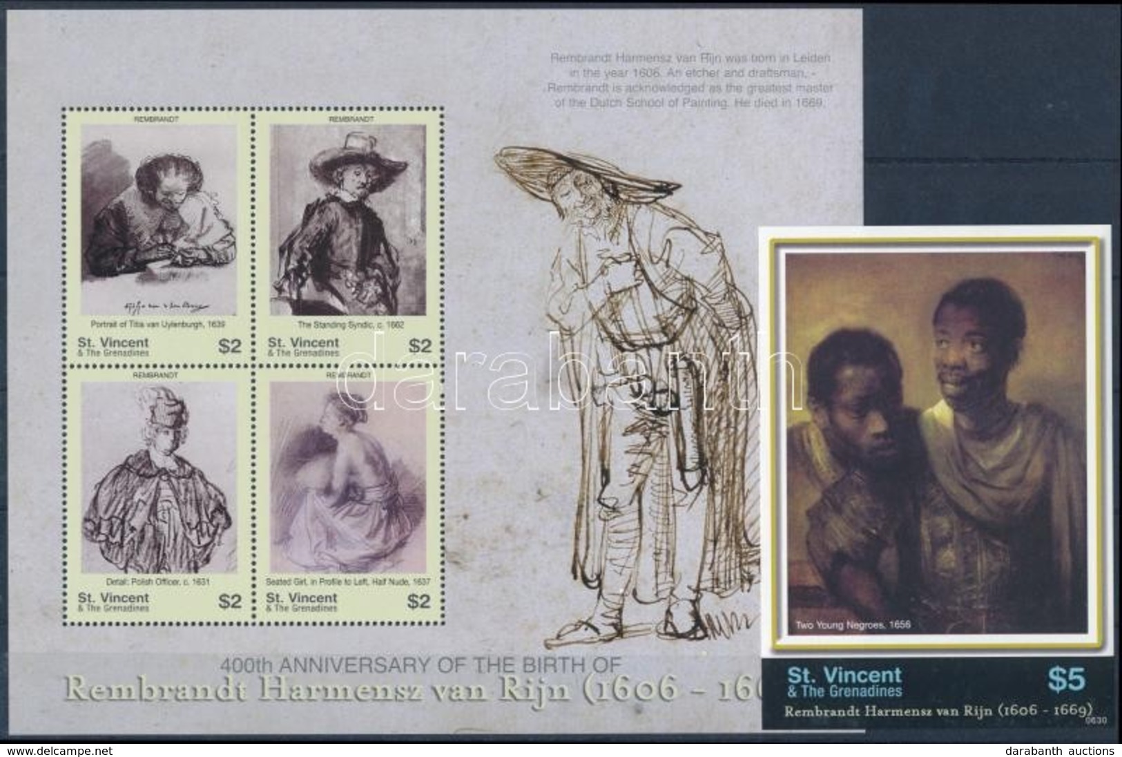 ** 2006 Rembrandt Festmények Kisív + Vágott Blokk Mi 6320-6323 + 668 - Autres & Non Classés