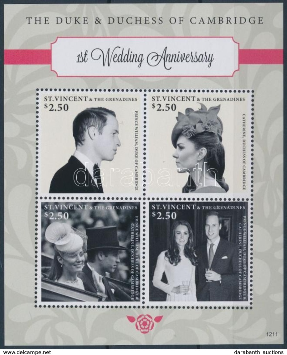 ** 2012 William Herceg és Kate Middleton 1 éves Házassági évfordulója Kisív Mi 7089-7092 - Autres & Non Classés