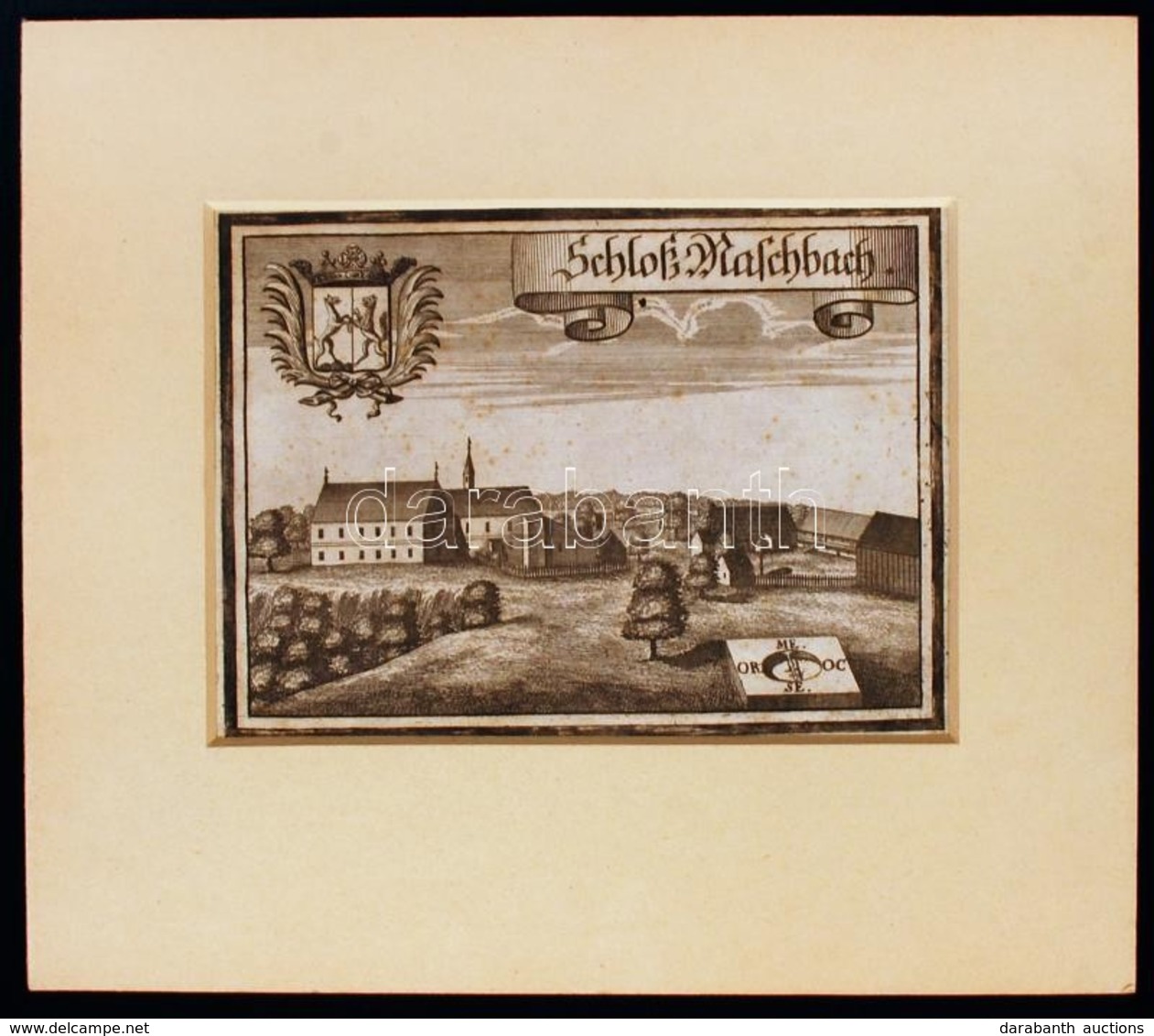 Cca 1750 Schloss M. Aschbach, Acél Metszet, Papír, Paszpartuban, 12,5×17,5 Cm / 1750 Schloss March Aschbuch Steel Engrav - Stiche & Gravuren
