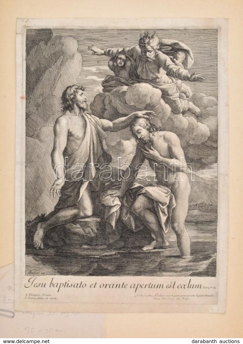 Cca 1650-1700 Nicholas Poussin (1594-1665) Után, Jean Pesne (1625-1700): Jézus Megkeresztelése (Jesu Baptisato Et Orante - Estampes & Gravures
