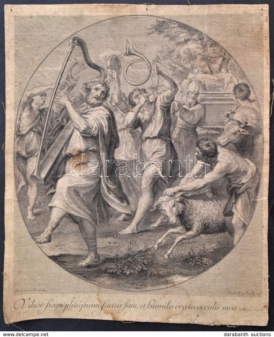 Cca 1710 Jacob Frey Dominichin Után.: Vilor Fiam Plusquam Factus Sum, Et Humilis Ero In Occulis Meis. Rézmetszet. 31x38  - Estampes & Gravures