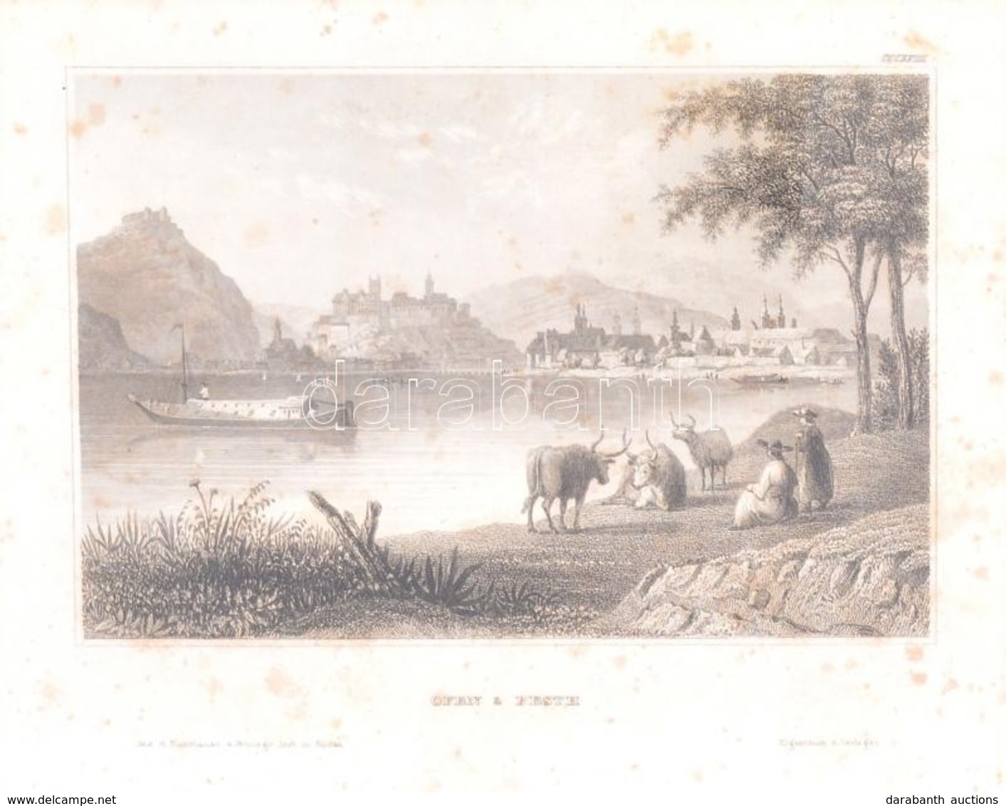 Cca 1840-50 Ofen Und Pesth (Buda és Pest A Csepel Szigetről Nézve), Aus D.Kunsanstalt D.Bibliogr. Int. Hildbh. Acélmetsz - Estampes & Gravures