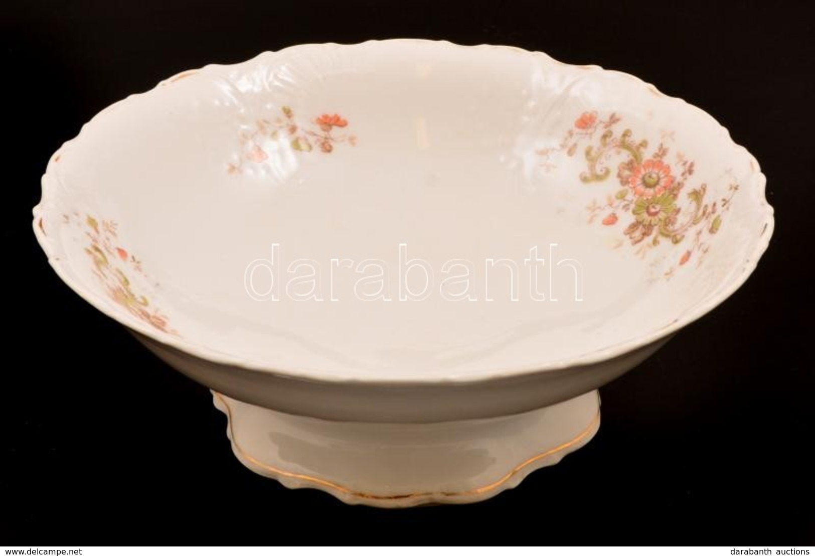 Virágmintás Porcelán Gyümölcsös Tál, Matricás, Jelzés Nélkül, Kopásnyomokkal, D: 25 Cm - Autres & Non Classés