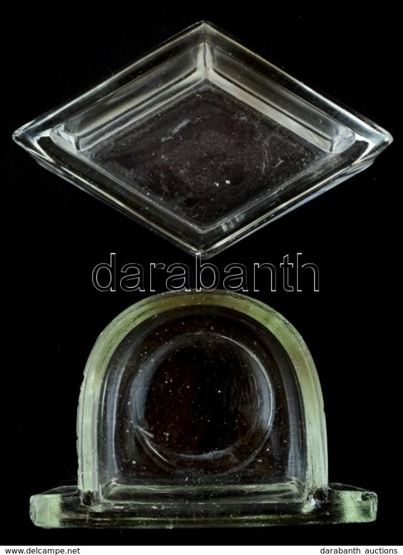 Kis üvegfiók és Rombusz Alakú üvegedény, Kis Kopásnyomokkal, 4,5×7,5 és 7×5 Cm - Glas & Kristall