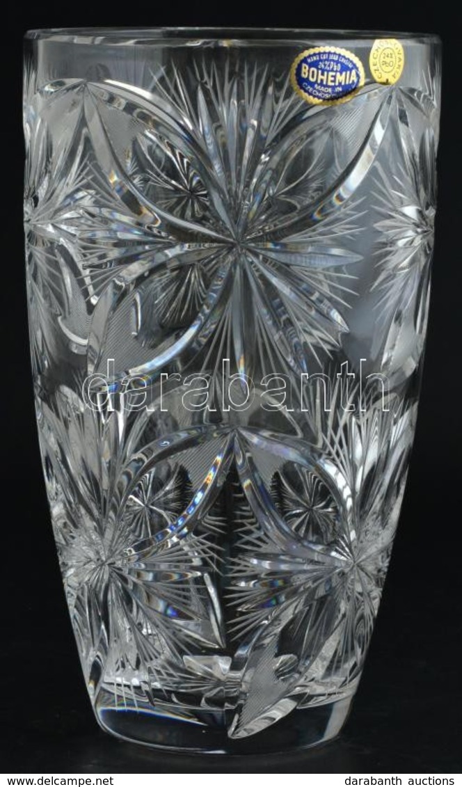 Bohemia ólomkristály Váza, Metszett, Matricával Jelzett, Kis Karcolással, M: 25 Cm, D: 15 Cm - Verre & Cristal