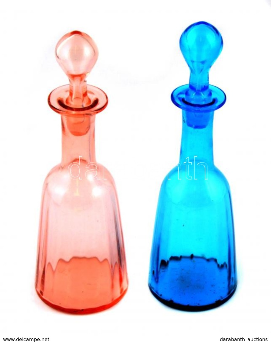 Kék és Rózsaszín üvegdugós üvegcse 21 Cm Hibátlan. - Verre & Cristal