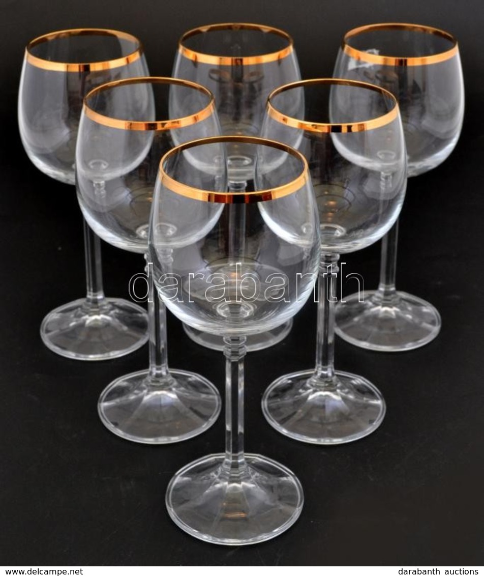 6 Db Aranyozott Szélű Boros Pohár Szép állapotban 16 Cm - Verre & Cristal