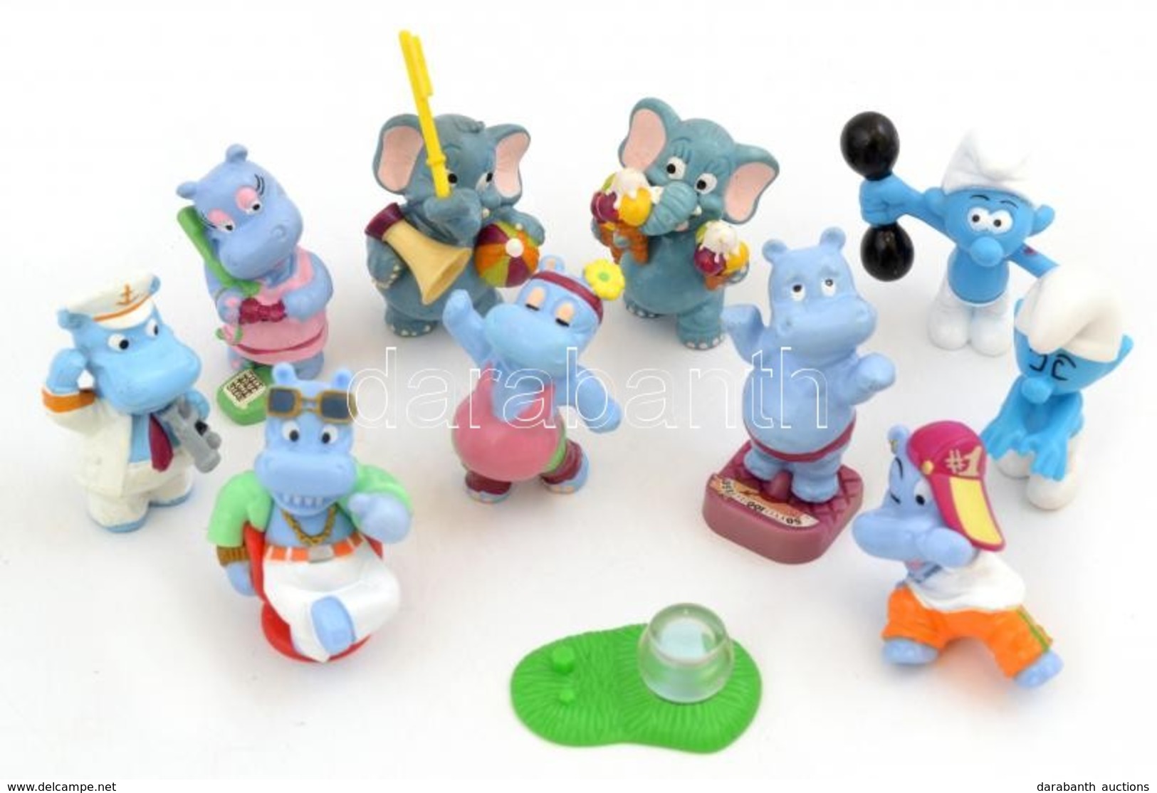 Kinder és Egyéb Figurák (Happy Hippo, Nyaraló Elefántok, Hupikék Törpikék), 10 Db - Autres & Non Classés