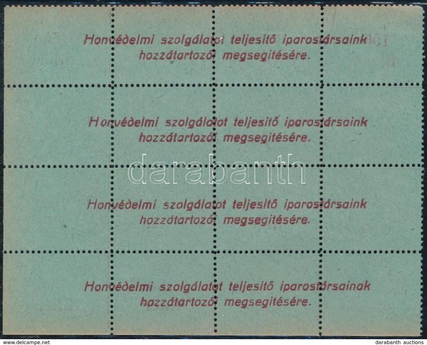 Cca 1940 Honvédelmi Szolgálatot Teljesítő Iparostársaink Hozzátartozói Megsegítésére Segélybélyeg 16-os Kisív - Non Classés